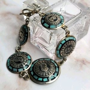Sterling silver Aztec calendar symbols Bracelet